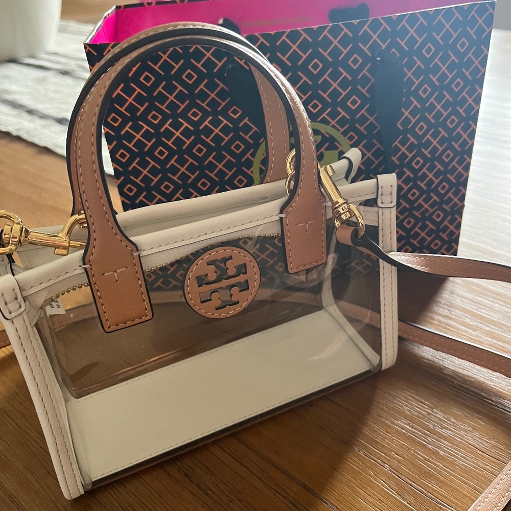 Tory Burch Clear Mini Ella Tote with leather trim